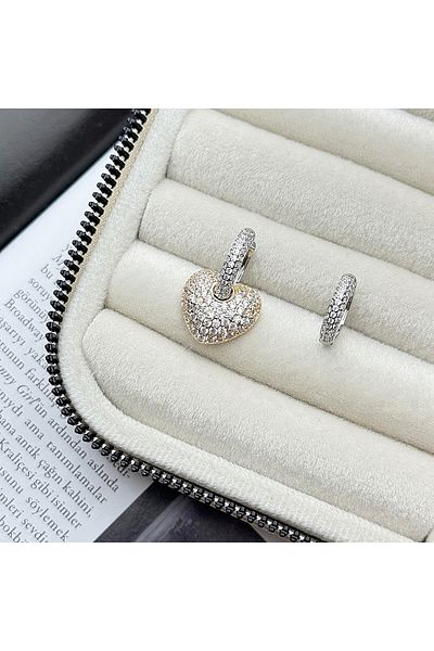 DS DİAMONDSHOP ZIRCON STONE EARRING DANGLE HEART MODEL NEW SEASON ÇKP-20230930