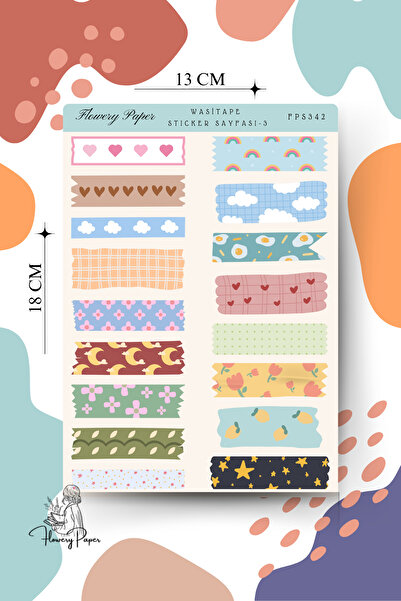 Flowery Paper Washitape Model 3Sticker Sayfası - Defter,Ajanda ,Journal,Scrap...