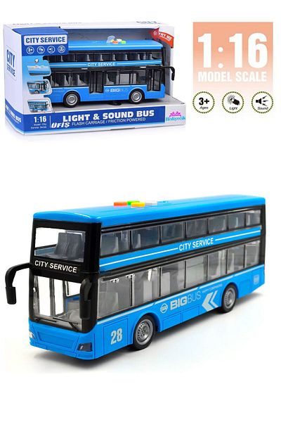 hediyecik Toy 1:16 Double Decker Sightseeing Bus with Sound and Light Function Blue