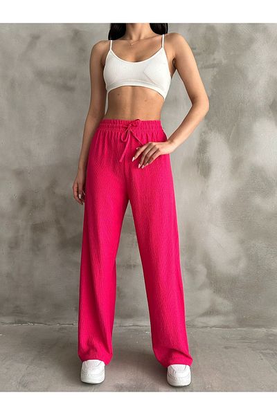 BEJNA Fuchsiafarbene Palazzo-Hose mit elastischem Bund für Damen