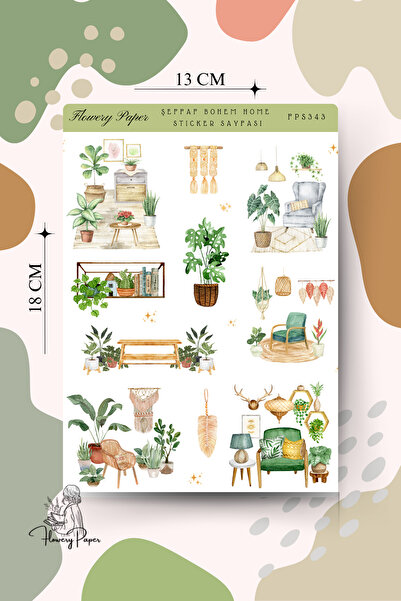 Flowery Paper Şeffaf Bohem Home Sticker Sayfası - Defter,Ajanda ,Journal,Scra...