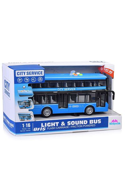hediyecik Toy 1:16 Double Decker Sightseeing Bus with Sound and Light Function Blue