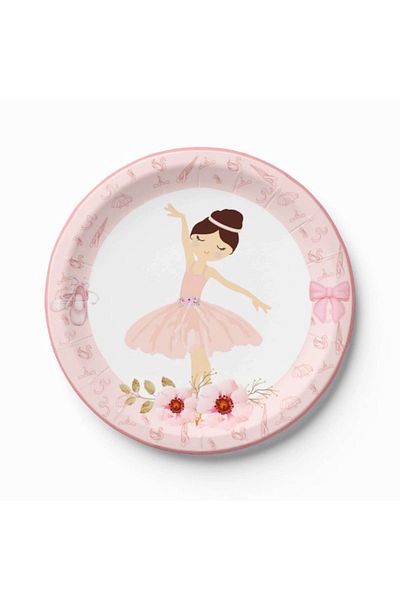 Big Party Ballerina Themed Cardboard Plate and Cup Set for 8 People