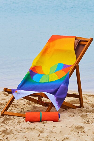 Gökkuşağı Renkli Plaj Havlusu Hafif, Yüksek Su Emici, Hızlı Kuruma, Pratik Taşıma - 70 X 140 Cm