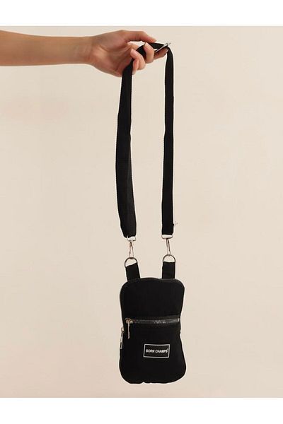 ALYA Geanta portofel neagra unisex pentru telefon - curea reglabila, 2 compartimente