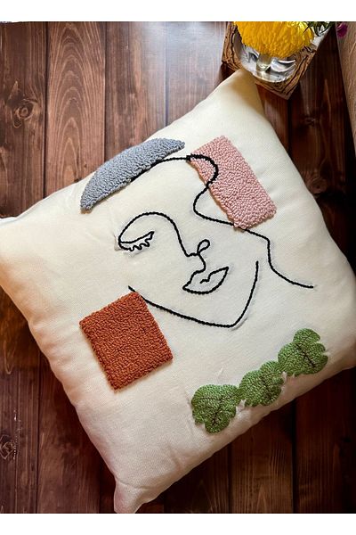 AFRALYAHOME Față de pernă cu broderie cu pumn Față de pernă decorativă personalizată Pernă realizată manual