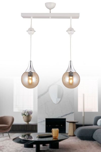 SONSUZ AYDINLATMA&AVİZE Pendant Lamp Row White 2-Piece Honey Glop Top Glass Chrome Downward Facing Luxury Chandelier