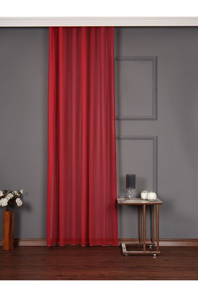elision home Red Color Gray Tulle Background Curtain Extrafor Drawstring