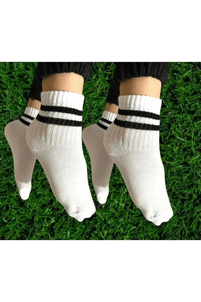 JustMaranliWear 5 Pairs Black Striped Cotton White College Socks