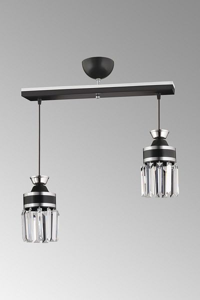 SONSUZ AYDINLATMA&AVİZE Tokyo 2 Row Black Pendant Lamp Tray Crystal Stone Chrome Striped Cylinder Downward Facing Luxury Chandelier