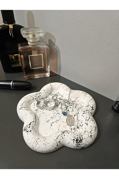 Gamy Crafts Marble Patterned Decorative Presentation Holder - Floral Looking Jewelry Plate