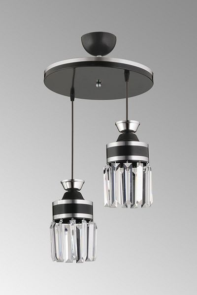 SONSUZ AYDINLATMA&AVİZE Tokyo 2-Piece Black Pendant Lamp Crystal Stone Chrome Strip Cylinder Downward Facing Luxury Chandelier