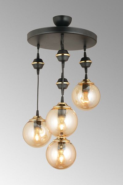 SONSUZ AYDINLATMA&AVİZE Pendant Lamp Tray Black 4-Piece Bal Glop Top Glass Downward Facing Luxury Chandelier