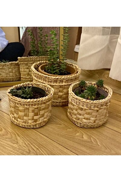 afralya home Hasır Saksılık 3lü Çok Amaçlı Hasır Sepet, Bahçe Düzenleyici,