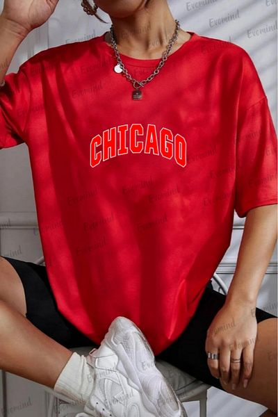 Evomind 1 T-Shirt Is a Gift for Purchases of 5 or More in the Cart - Unisex Chicago Printed Oversize T-Shirt
