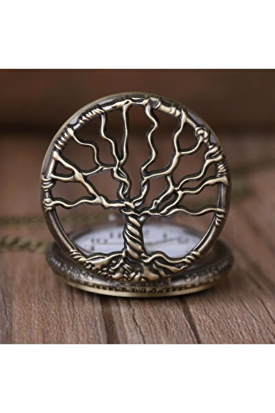 hediyesahibi Kişiye Özel Tree Of Life Kabartmalı Büyük Boy Köstekli Saat Kolye