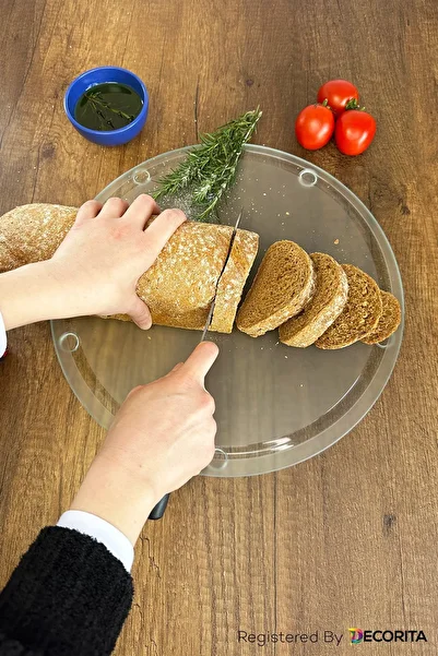 Decorita Channeled Glass Cutting Board - Glass Cutting Table| Satina Glass| Diameter32cm| Patented Product