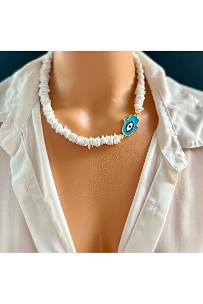 Limi Design قلادة عين الشر من عرق اللؤلؤ من حجر فاطمة - يد الأم