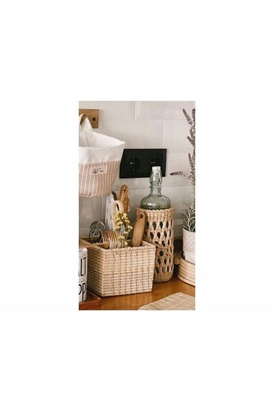 AFRALYAHOME مزهرية مصنوعة يدويًا من الخوص على سطح الطاولة وغطاء وعاء الزيت - سلة وعاء الزيت 25 سم