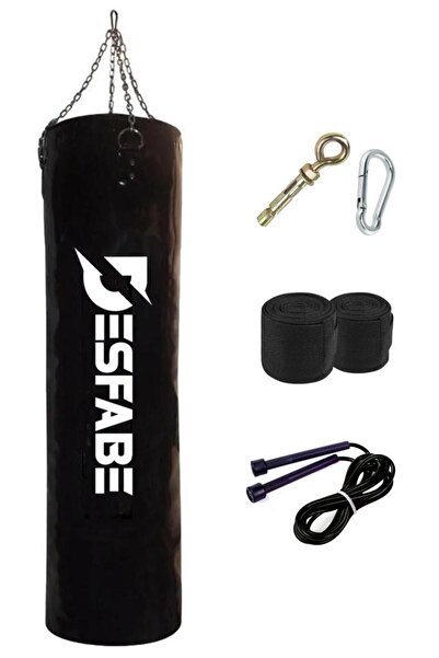 desfabe Boxing Star 120x32 Cm Zincirli Boks Kum Torbası Siyah Askı Aparatı El Bandajı Atlama Ipi