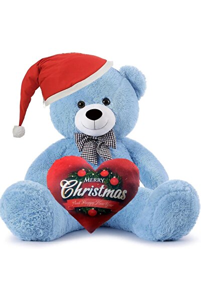 Sole خاص للعام الجديد: دمية دب قطيفة بطول 90 سم مع قلوب مطبوعة وقبعة عيد الميلاد - تحت عنوان السنة الجديدة