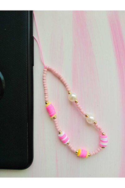 nasclaycollection Fimo Charm Phone Decoration Pink Color Mini with Pearls