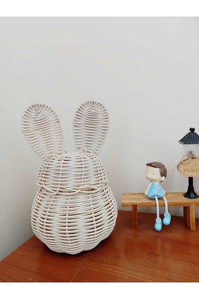 AFRALYAHOME Rattan Covered Rabbit Ear Basket - Organizer - Children's Room Decoration 30 Cm