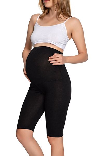 MyBen Capri de bumbac pentru femei, negru, cu talie reglabilă, gravidă postpartum 2022-irf09