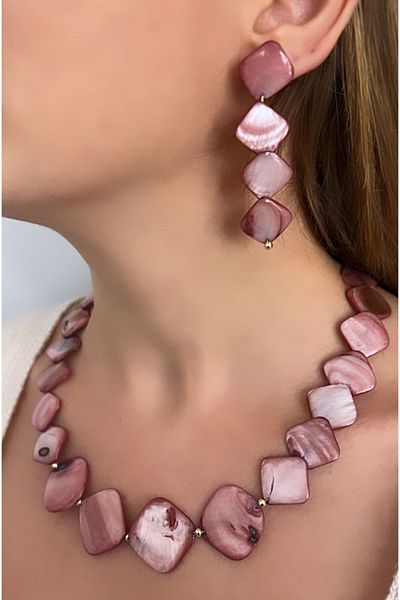 Kutcha Accessories Kutcha Mother of Pearl Natural Stone Necklace Earring Set