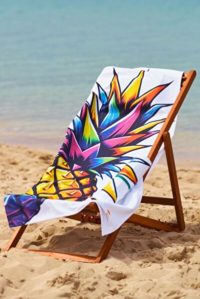 Ananas Rengarenk Plaj Havlusu Hafif, Yüksek Su Emici, Hızlı Kuruma, Pratik Taşıma - 70 X 140 Cm