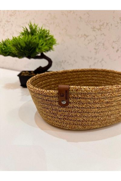 REYGON TEKSTİL Wicker Oval Jute, Hand Woven Basket Bathroom and Kitchen Organizer S7