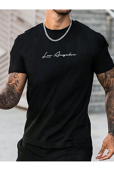 DAXİS Sportwear Company Горнище и долнище с мъжка тениска и къси панталони с щамповано кръгло деколте