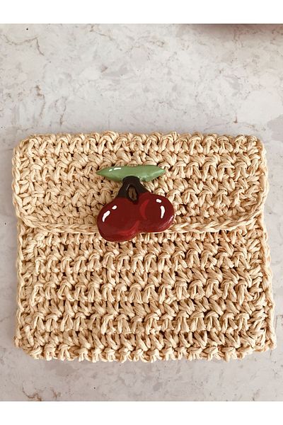 AFRALYAHOME Wallet Card Holder-paper Rope Textured Knitted Card Holder (CHERRY NOT INCLUDED)