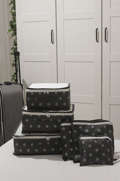 ADARYA HOME 6-Piece Suitcase Organizer Suitcase Organizer Set - Travel Case - Polka Dot Pattern (Grey)