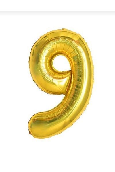 asöy Number 9 Years - 100 Cm Large Size Foil Balloon, Gold Color, 40 Inch