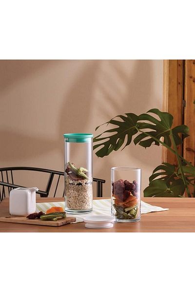 Paşabahçe Green Plastic Lid Breakfast Club Glass Jar - Transparent, 120 Cc