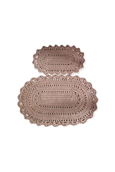 afralya home 2'li Yıkanabilir Banyo Paspası / %100 El Yapımı Örgü Banyo Paspası