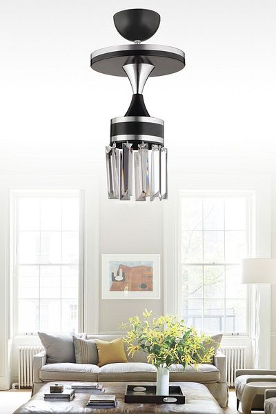 SONSUZ AYDINLATMA&AVİZE Tokyo Single Black Pendant Lamp Crystal Stone with Chrome Strip Cylinder Downward Facing Luxury Chandelier