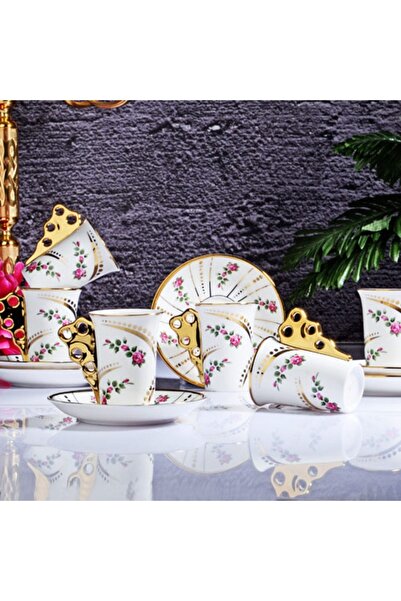 Kosova SAVA HOME KOSOVA ROSE FLOWER GÜLLÜ GOLD DETAYLI 6 KİŞİLİK 12 PARÇ