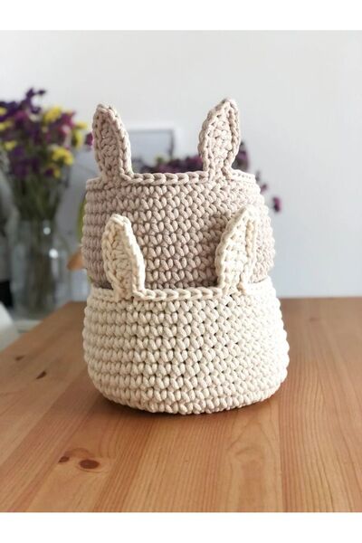 afralya home Bebek/çocuk Odası Tavşan Kulak Çok Amaçlı Örgü Sepet 20x20 (ADET...