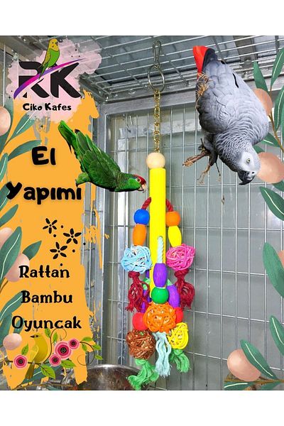 Ciko Kafes Colorful Rattan Beaded Parrot Toy
