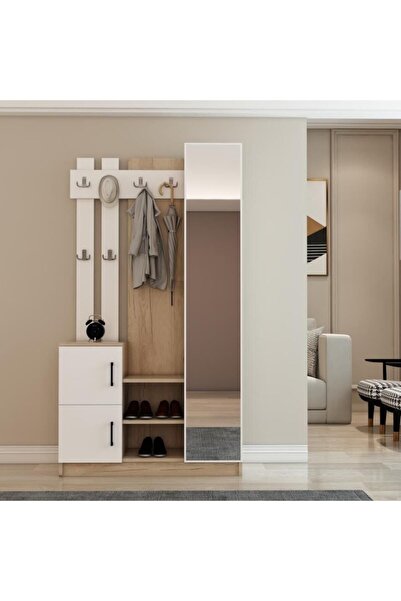 Afilli Nova Kapaklı Aynalı Portmanto Vestiyer Tamamı Mdflam