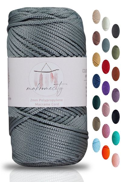 Makromecity Premium 100 gr πολυεστέρας μακραμέ νήμα γκρι 2mm - 120 M Supla νήμα και νήμα τσάντας