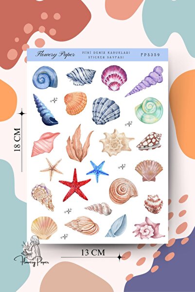Flowery Paper Mini Deniz Kabukları Sticker Sayfası - Defter,Ajanda ,Journal,S...