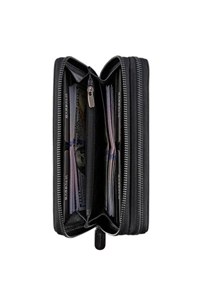 Garbalia Geantă de mână neagră din piele naturală cu compartiment pentru telefon Portofoliu de bani 100% lucrată manual