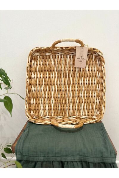 afralya home Dekoratif Ahşap Bambu Sunum Servis Tepsisi Sunumluk Kahve Sunuml...