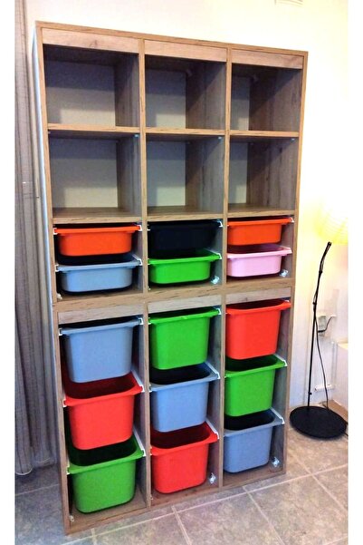 OYUNCAK DOLABI KİTAPLIKLI OYUNCAK SAKLAMA DOLABI AHŞAP DESENLİ  EKSTRA (MDF)