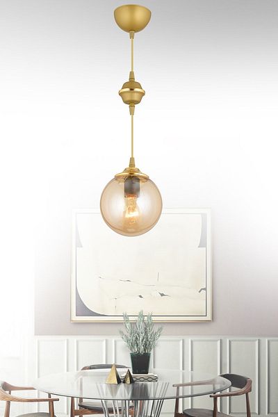 SONSUZ AYDINLATMA&AVİZE Pendant Lamp Single Antique Honey Globe Top Glass Downward Facing Luxury Chandelier