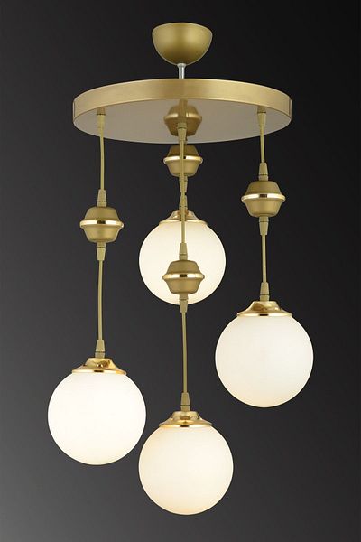SONSUZ AYDINLATMA&AVİZE Pendant Lamp Tray Antique 4-Piece White Ball Glass Downward Facing Luxury Chandelier
