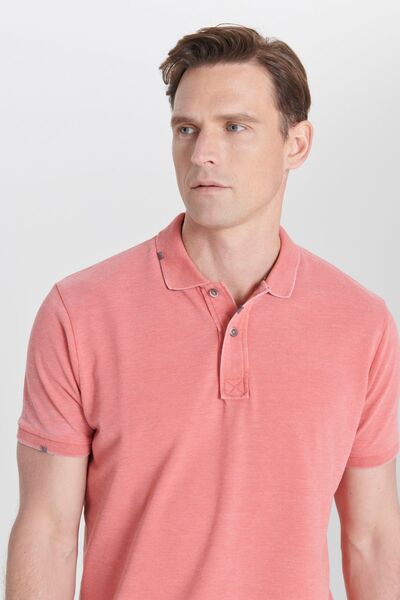 ALTINYILDIZ CLASSICS Men's Tile Slim Fit Slim Fit Cotton Embroidery Detailed Polo Collar T-Shirt